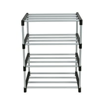 Mainstays 4 Tier Shoe Rack, Black and Silver, 8 Pairs of Shoes, Metal Tubes & Plastic Connectors