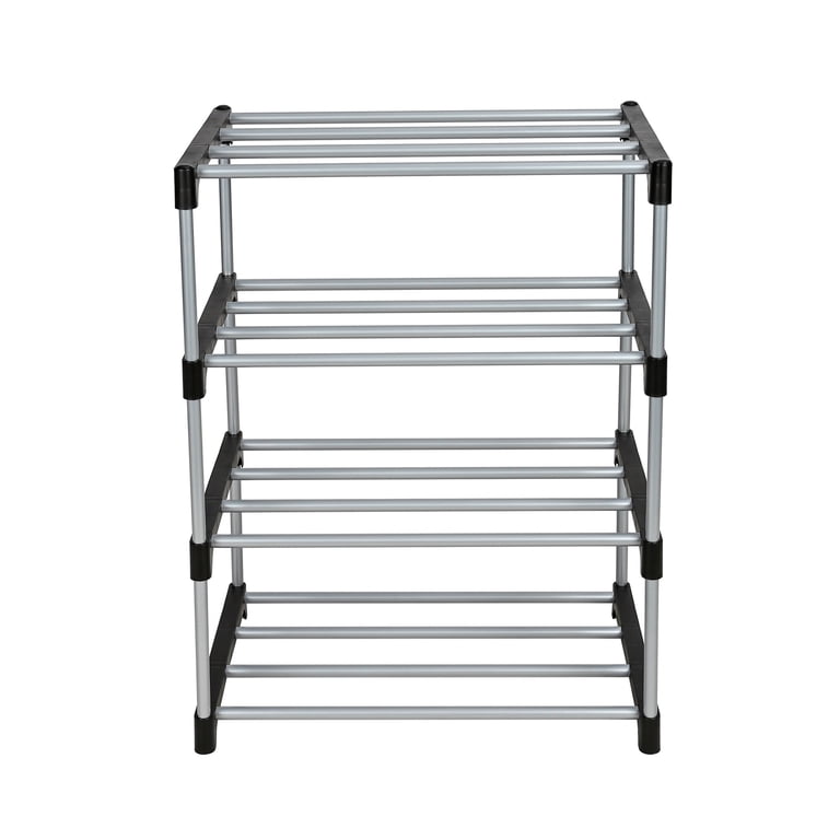 Mainstays 4-Tier Shoe Rack, Black and Silver photo 1