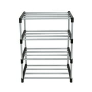 Mainstays 4 Tier Shoe Rack, Black and Silver, 8 Pairs of Shoes, Metal Tubes & Plastic Connectors