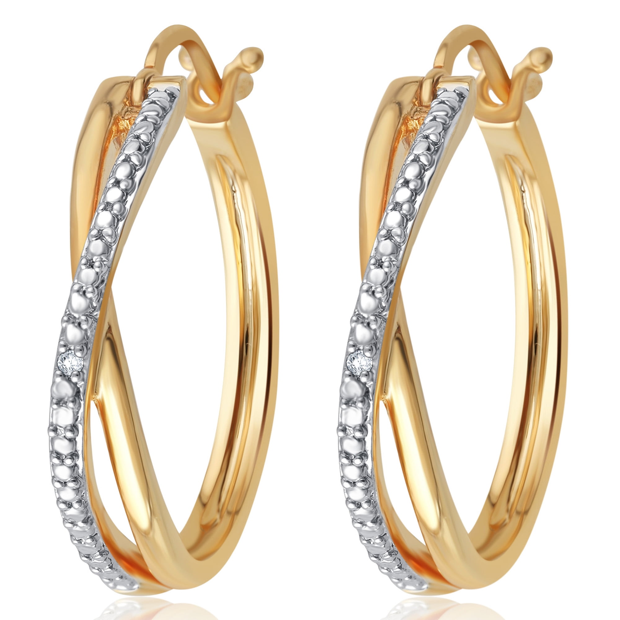 Arista Diamond Accent Twisted Hoop Earring in 14K Yellow Gold Tone over Brass