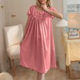 thumbnail image 3 of HomeGardon Nightgowns for Women,Summer Dresses Women's Lace Short Sleeve Plus Ice Silk Mid-length Nightdress, 3 of 9