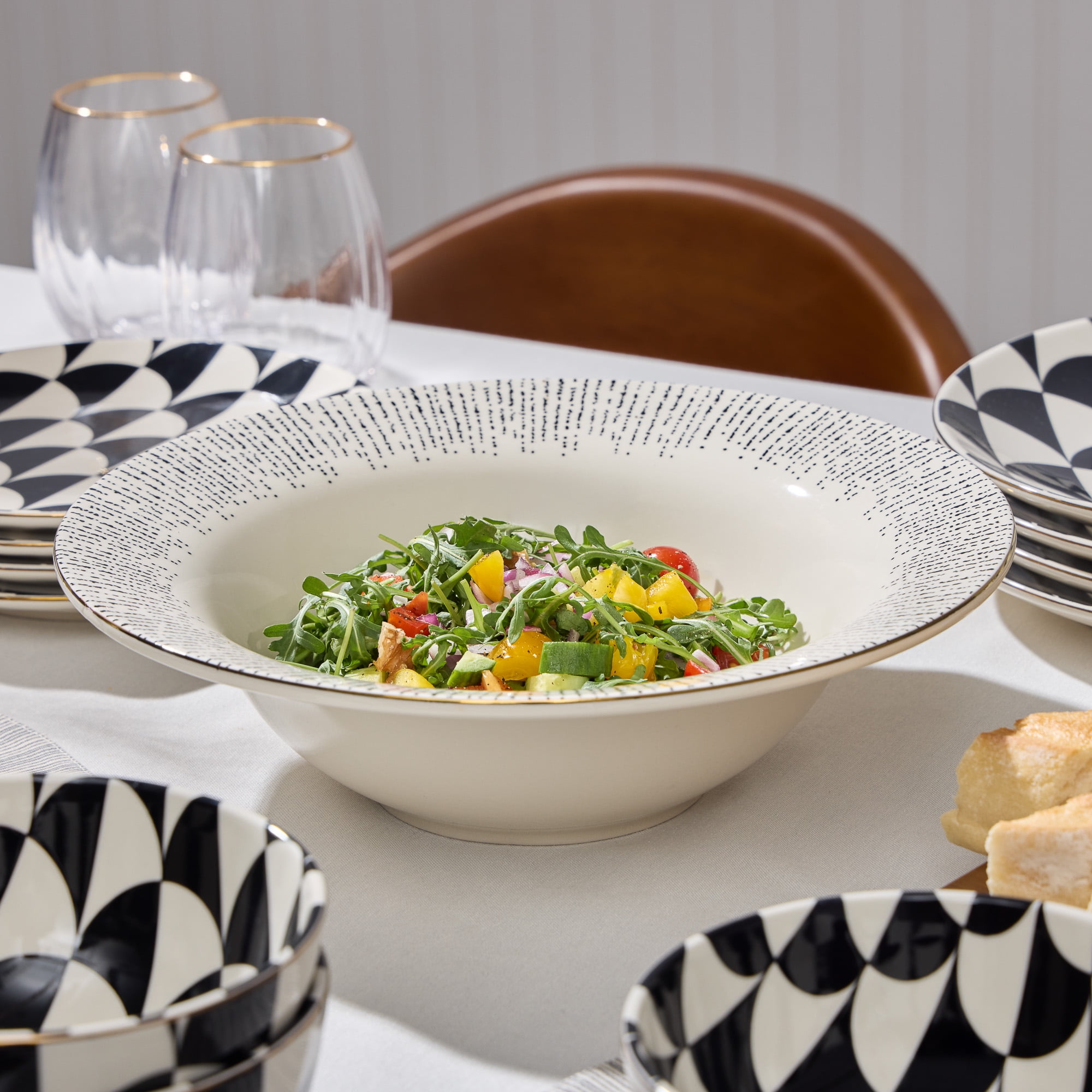 Thyme & Table Riley 3-Piece Serving Bowl with Acacia Serving Spoon and Fork Set