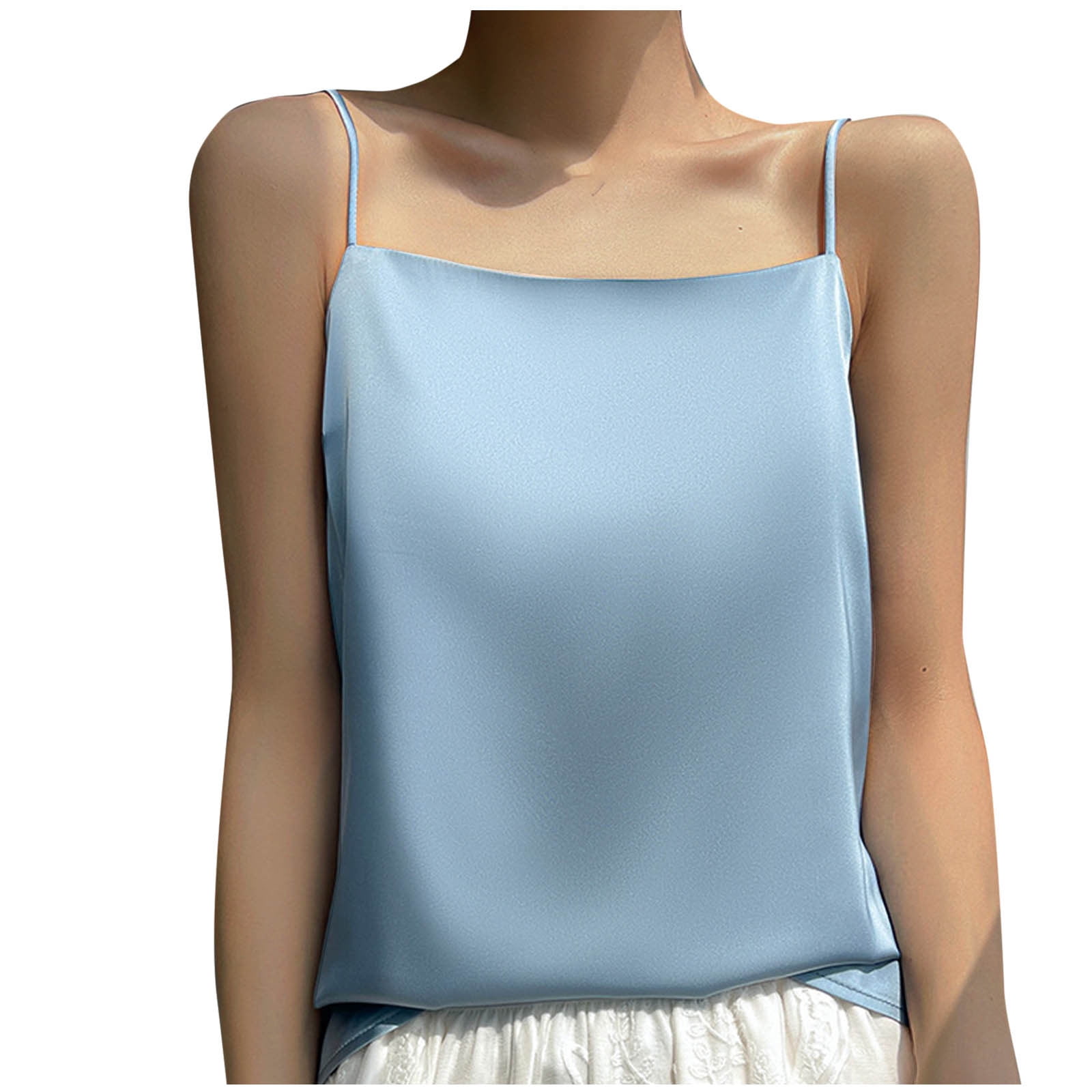 Uaswgudfs 2025 Women's Silk Satin Camisole Flat Neck Tank Top Cami
