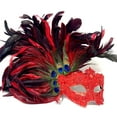 thumbnail image 3 of Women Lady Girls Costume Venetian Feather Mask Masquerade Mask Halloween Mardi Gras Cosplay Wedding Party, 3 of 3
