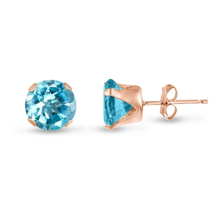 - Round 10mm Rose Gold Plated Sterling Silver Genuine Sky Blue Topaz Stud Earrings, Free Gift Box included