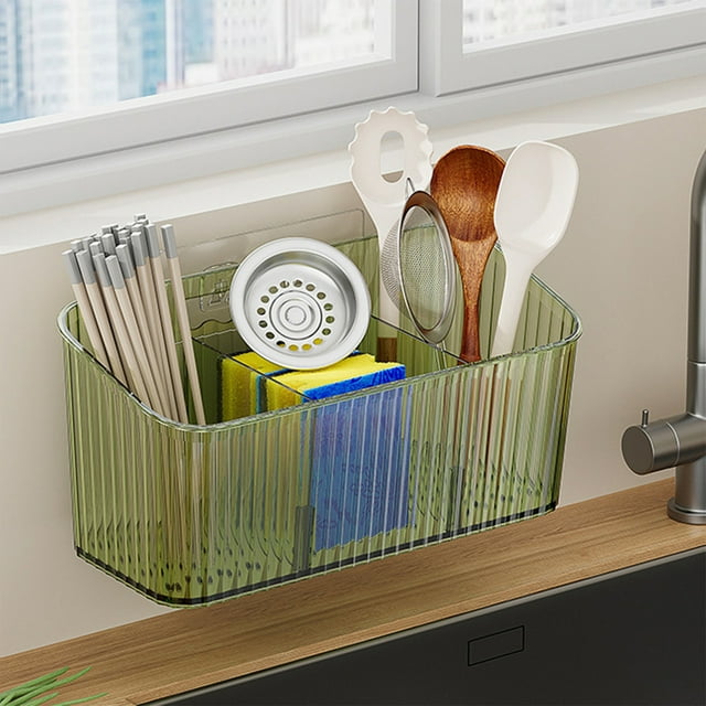 Taotanxi Storage Organizer Wall Mounted Shower Rack Bathroom Shelf Transparent Plastic Toothbrush Adhesive Hanging Box Suitable For Bathroom Kitchen Cabinet Shower Room