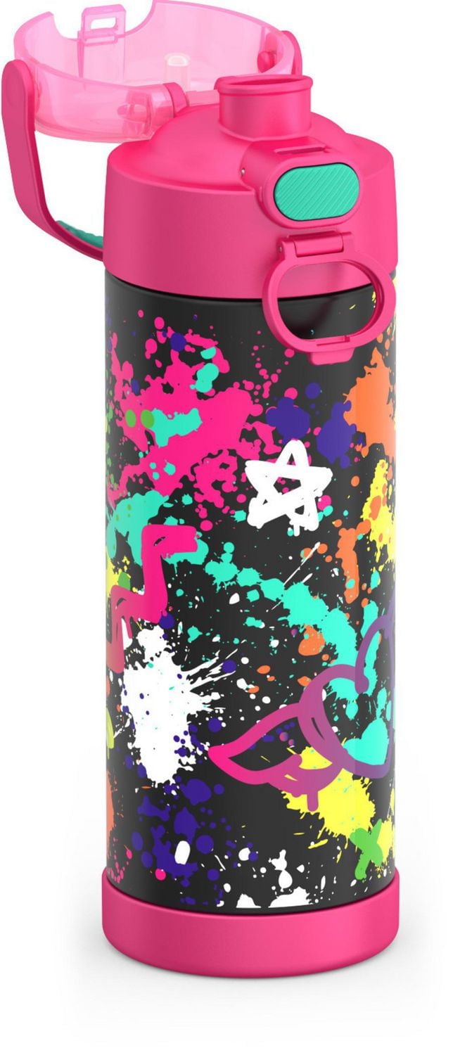 Thermos Kids Stainless Steel Vacuum Insulated Funtainer Water Bottle with Spout Lid, 470 ml, Grafitti Pink