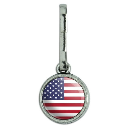 Charm Strap Purse Zipper Pull - The United States National Country Flag Antiqued Charm Clothes Purse Backpack Zipper Pull