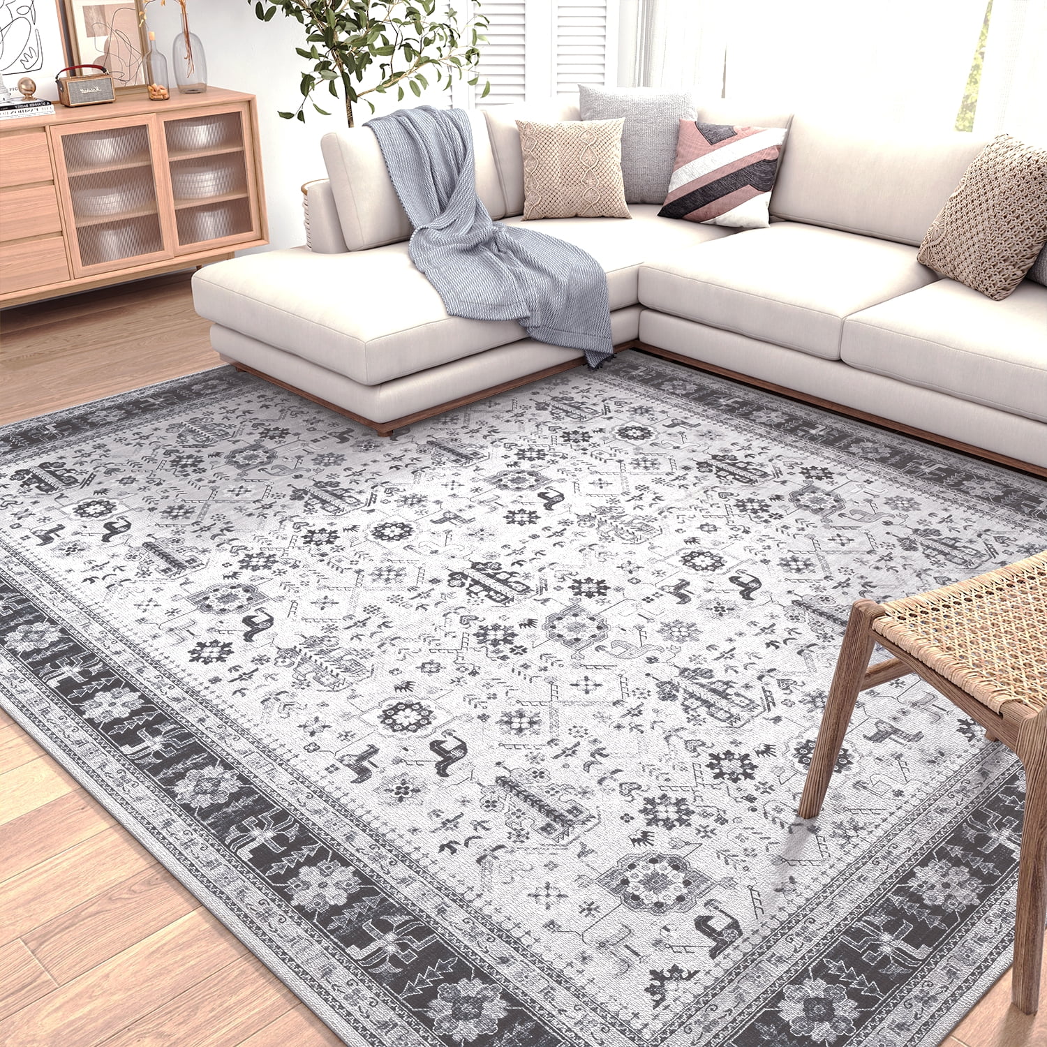 SIXHOME 5'x7' Area Rugs for Living Room Washable Rugs Boho Large Area Rug  Modern Geometric Neutral Carpet and Area Rugs for Home Decor Foldable Non