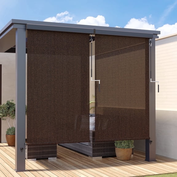 Vicllax Outdoor Patio Crank Sun Blocking Roller Shade Modern Style, Aluminum Casing, Fabric, 4'Wx8'H