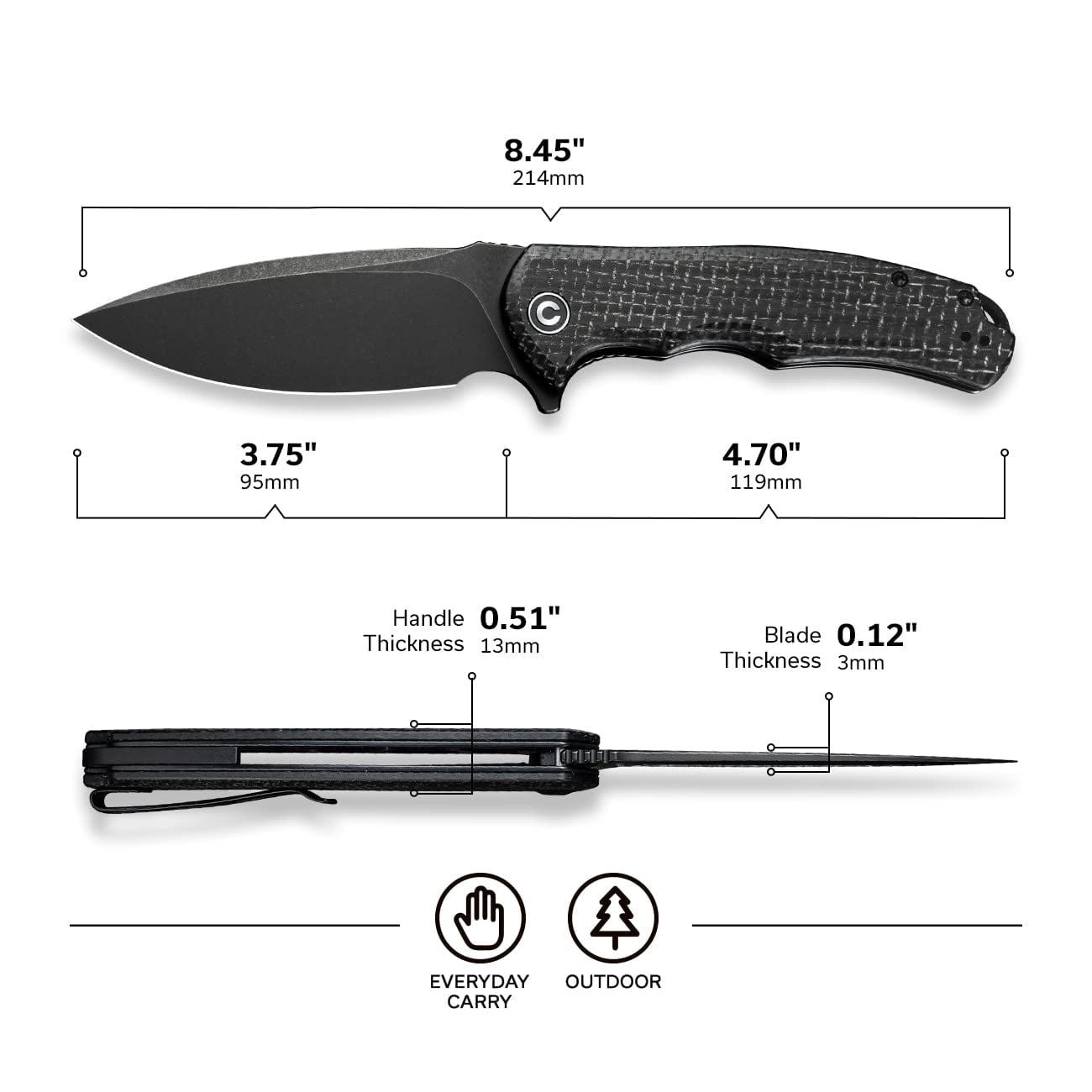 CIVIVI Praxis Folding Pocket Knife 3.75" 9Cr18MoV Blade with Micarta Handles C803G