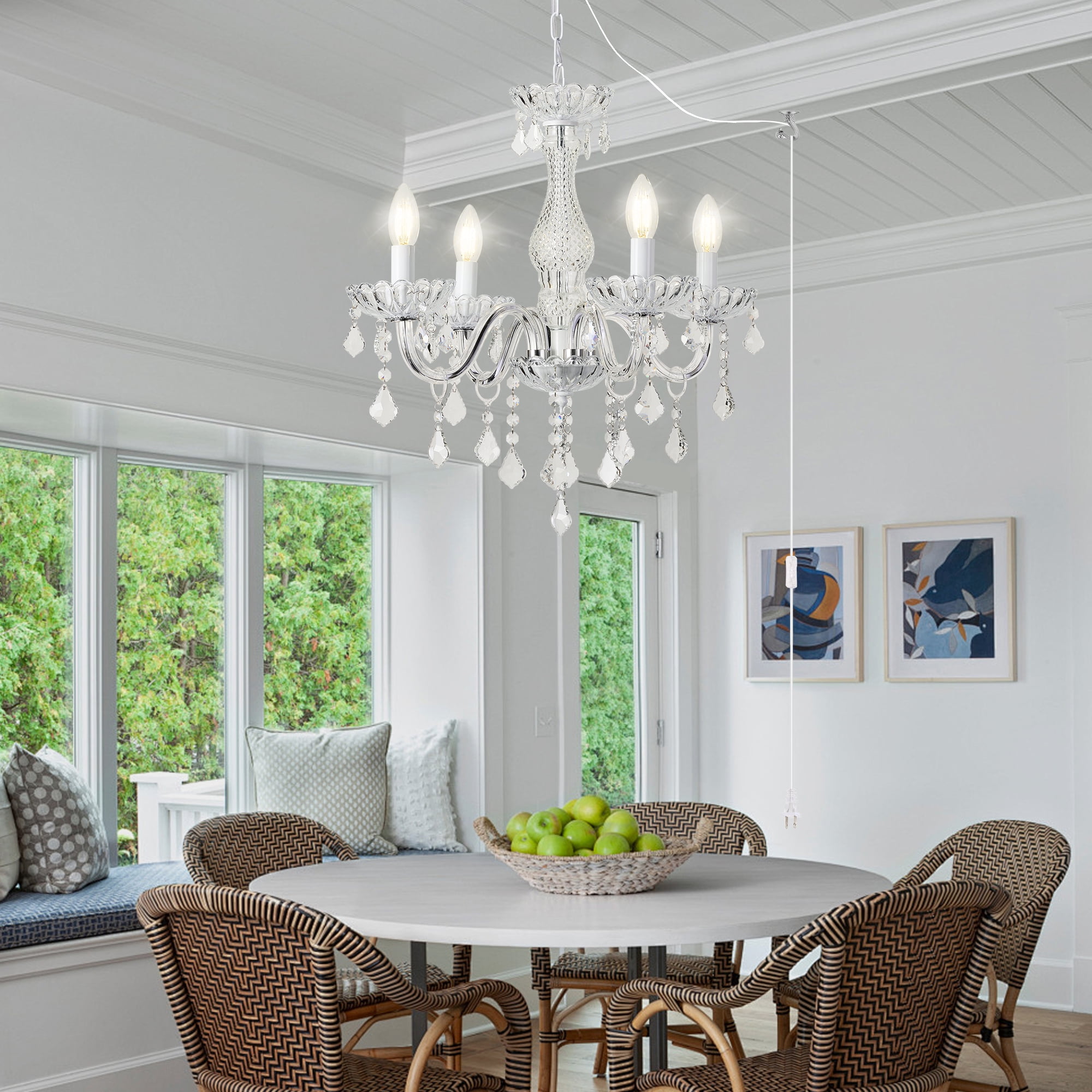 AOLALA 4-Light Art Deco Painting Corded Electric Crystal Chandeliers