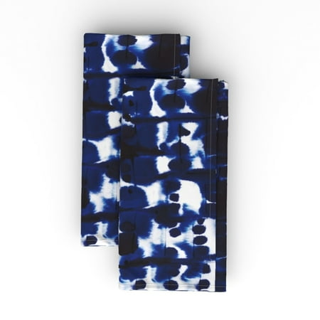 

Linen Cotton Canvas Dinner Napkins (Set of 2) - Blue Indigo Abstract Watercolor Tie Dye Navy Dots Paint Modern Shibori Inspired Dark White Print Cloth Dinner Napkins by Spoonflower