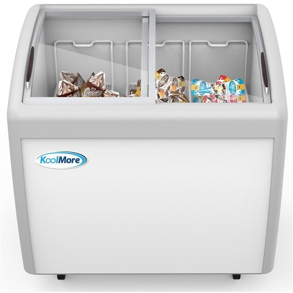 Pemberly Row Metal Ice Cream Freezer Display Case with 3 Storage Baskets - White
