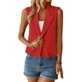 thumbnail image 4 of UAMVSH Women's Cropped One Button Blazer Vests Lightweight Sleeveless Jackets Tank Tops Casual Office Work Waistcoat with Pockets(XX-Large,Red), 4 of 7