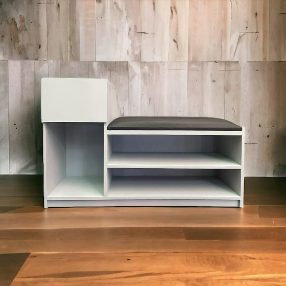 Zapatera Moderna Minimalista RinconRusticoMX Color Blanco y Cojin Negro