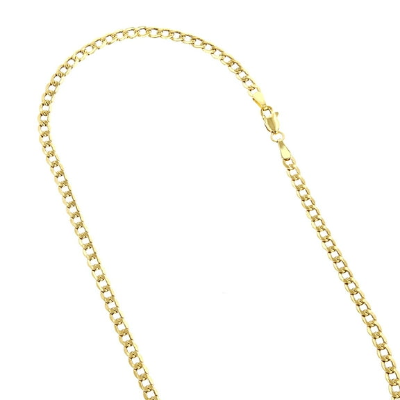 14k Yellow Gold Hollow Italy Cuban Curb Chain Necklace with Lobster Clasp 4.5mm Wide 24 Long