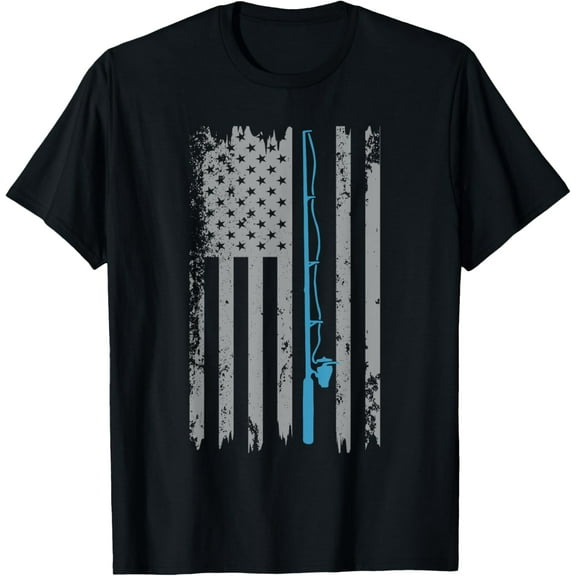 American Flag Fishing Vintage Fisherman T-ShirtMen and women, Black T-shirt, size: Extra large