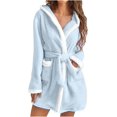 thumbnail image 1 of Robes for Women Bathrobe Hooded Fuzzy Short Robe with Belt and Pockets Long Sleeve Fluffy Robe Fuzzy Cute Warm Robe, 1 of 5