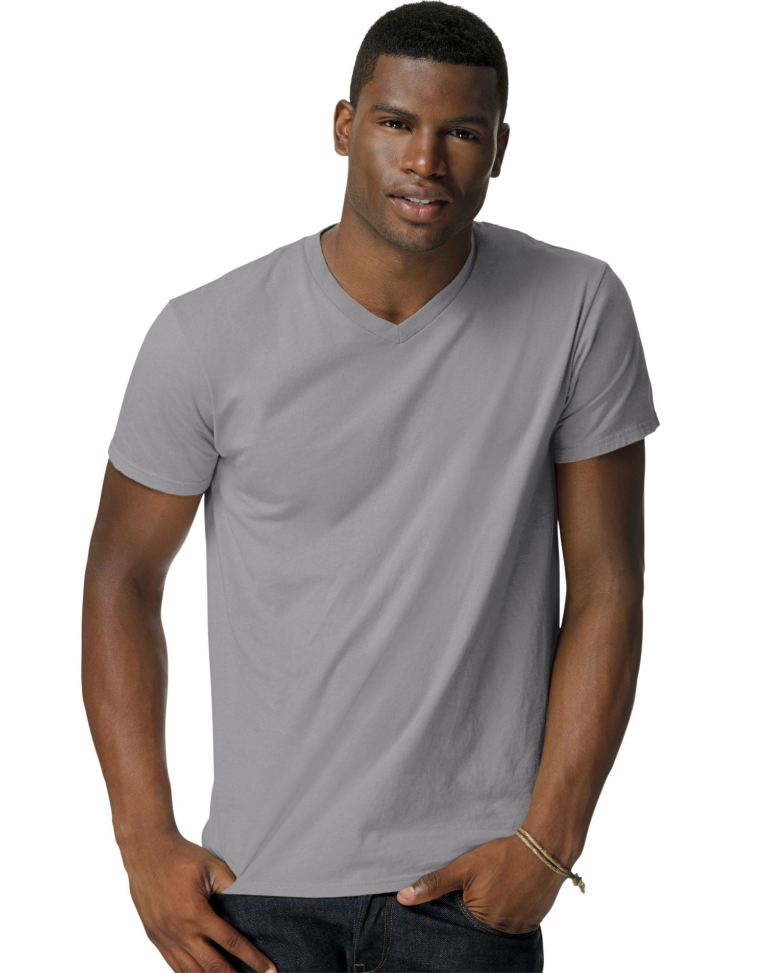 Hanes Nano-T Men`s V-Neck T-Shirt, L, Vintage Gray | Walmart Canada