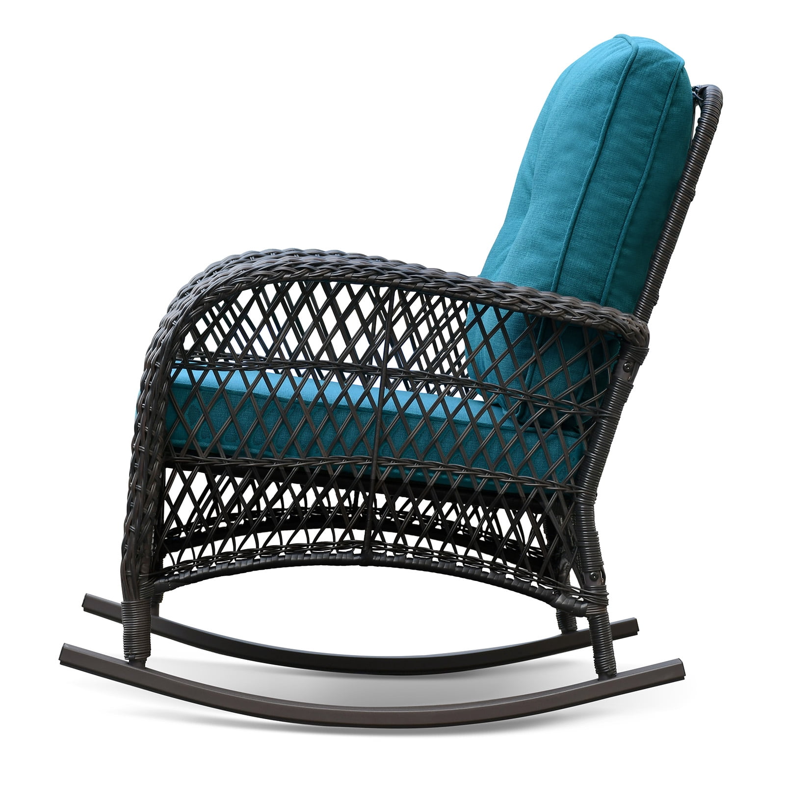 ATR ART to REAL Patio Wicker Rocking Furniture Sets,Rattan Rocker Chair Sets with Side Table for Porch, Peacock Blue