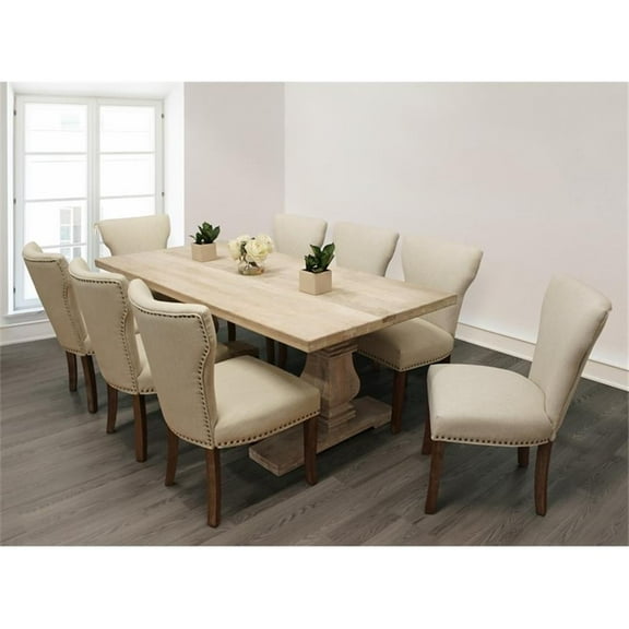 Benedict 9-piece Dining Set With 81" Dining Table And 8 Ivory Linen Chairs