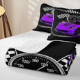 thumbnail image 4 of Castle Fairy Retro Racing Car Twin Quilt Set for Boys,Checkered Flag Print Twin Coverlet Set for Bedroom,Purple Black, 4 of 7
