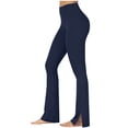 thumbnail image 2 of Htigea Womens Ribbed Flared Leggings Slit Hem High Waist Bootcut Yoga Pants Workout Bootleg Pants Today Sales Navy,XL, 2 of 6