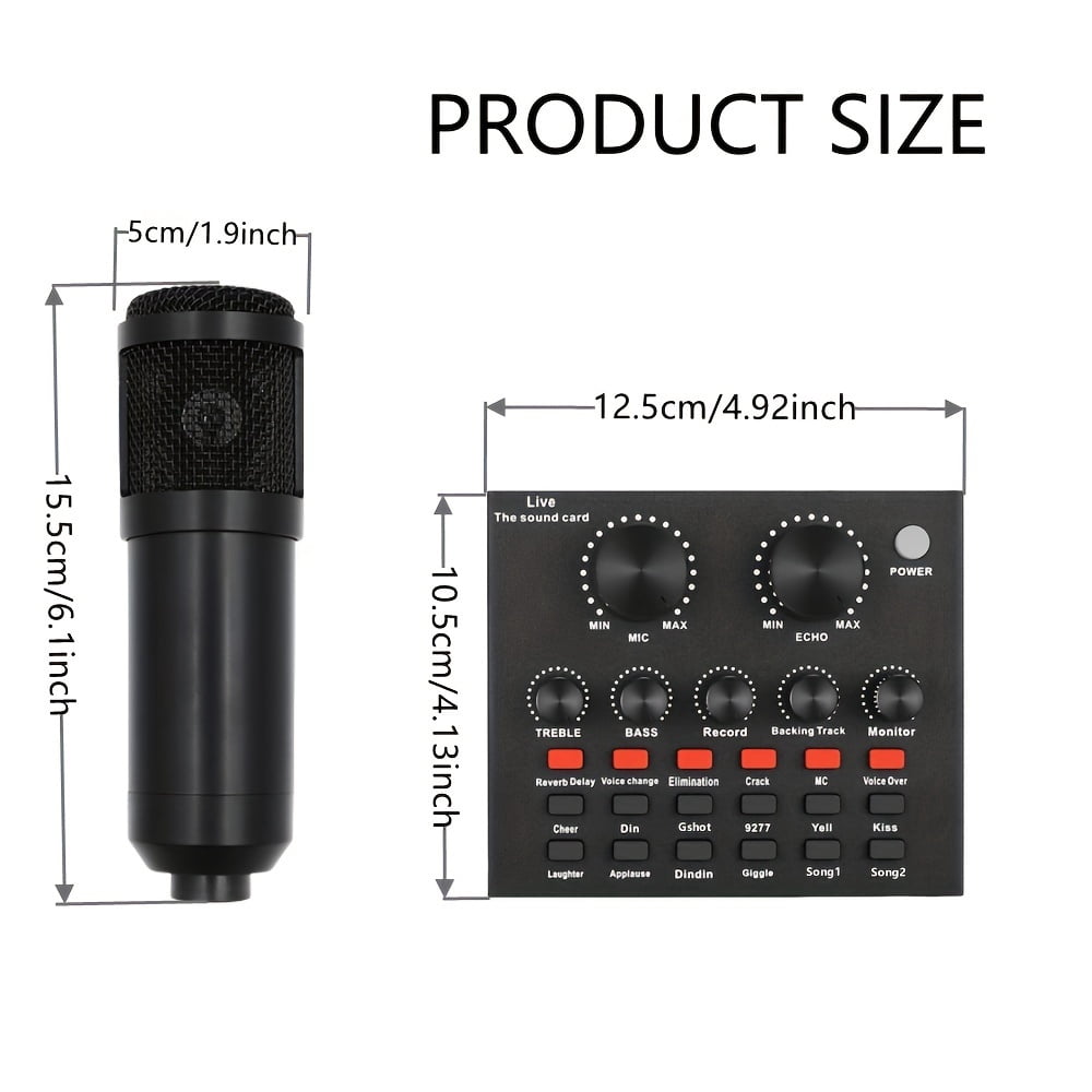 Podcast Equipment Set, Wired Microphone, BM800 Podcast Condenser Microphone And V8 Sound Card, Voice Changer-audio Interface - Suitable for Recording, Singing, Streaming Media And Games.