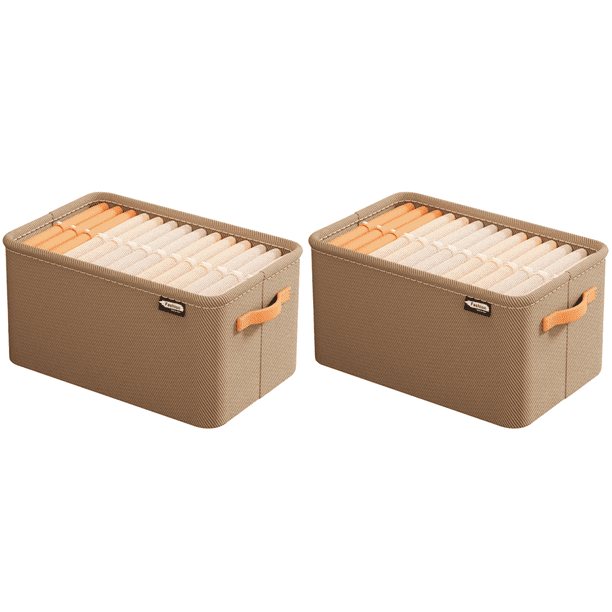 Caja De Almacenamiento Organizador De Sujetador Tela De Jeans Plegable Hogar (L) Caqui 2 Piezas