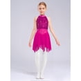 thumbnail image 5 of Hansber Kids Girls Sleeveless Glittery Mesh Irregular Hem Figure Ice Skating Dress Ballet Lyrical Dance Wear Hot Pink 10, 5 of 6