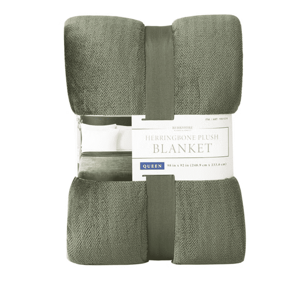 Berkshire Herringbone Plush Blanket 98 in. x 92 in. - Green