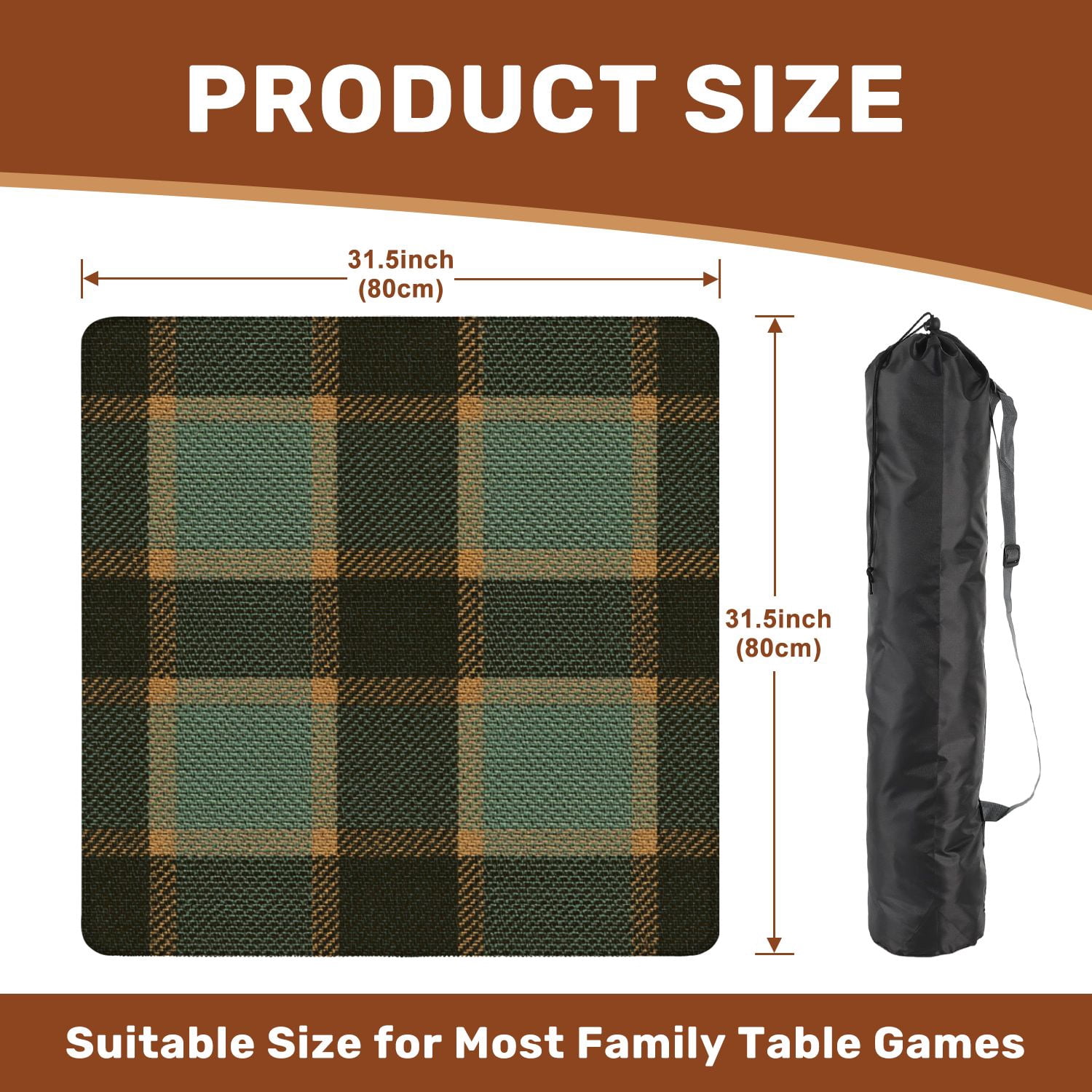 Mahjong Mat 31.5" x 31.5" Plaid brown green Herringbone seamless tartan Non-Slip Noise Reduction American Mahjong Tiles Table Cover for Dominoes Poker Card Board Games Gift
