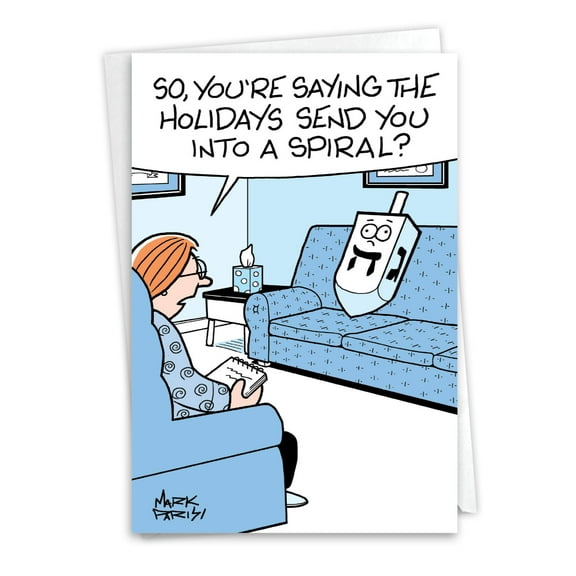 NobleWorks Funny Chanukah Paper Card with 5 x 7 Inch Envelope (1 Card) Jewish Holiday Cards Dreidel Spiral C10158HKG