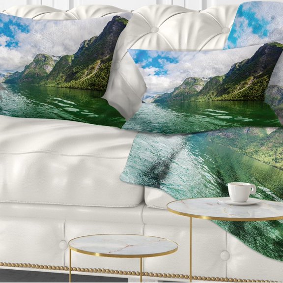 Designart Green Lake Sognefjord Norway - Landscape Printed Throw Pillow - 12x20