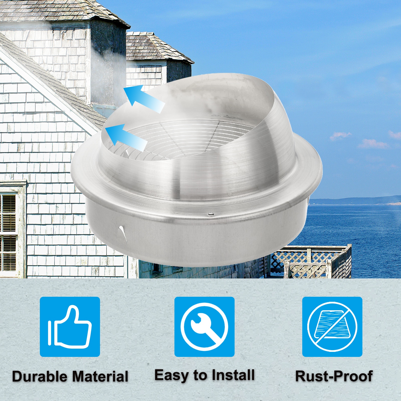 Uxcell 8 Inch Dryer Vent Cover, Stainless Steel Exterior Wall Air Vent for HVAC Ducting