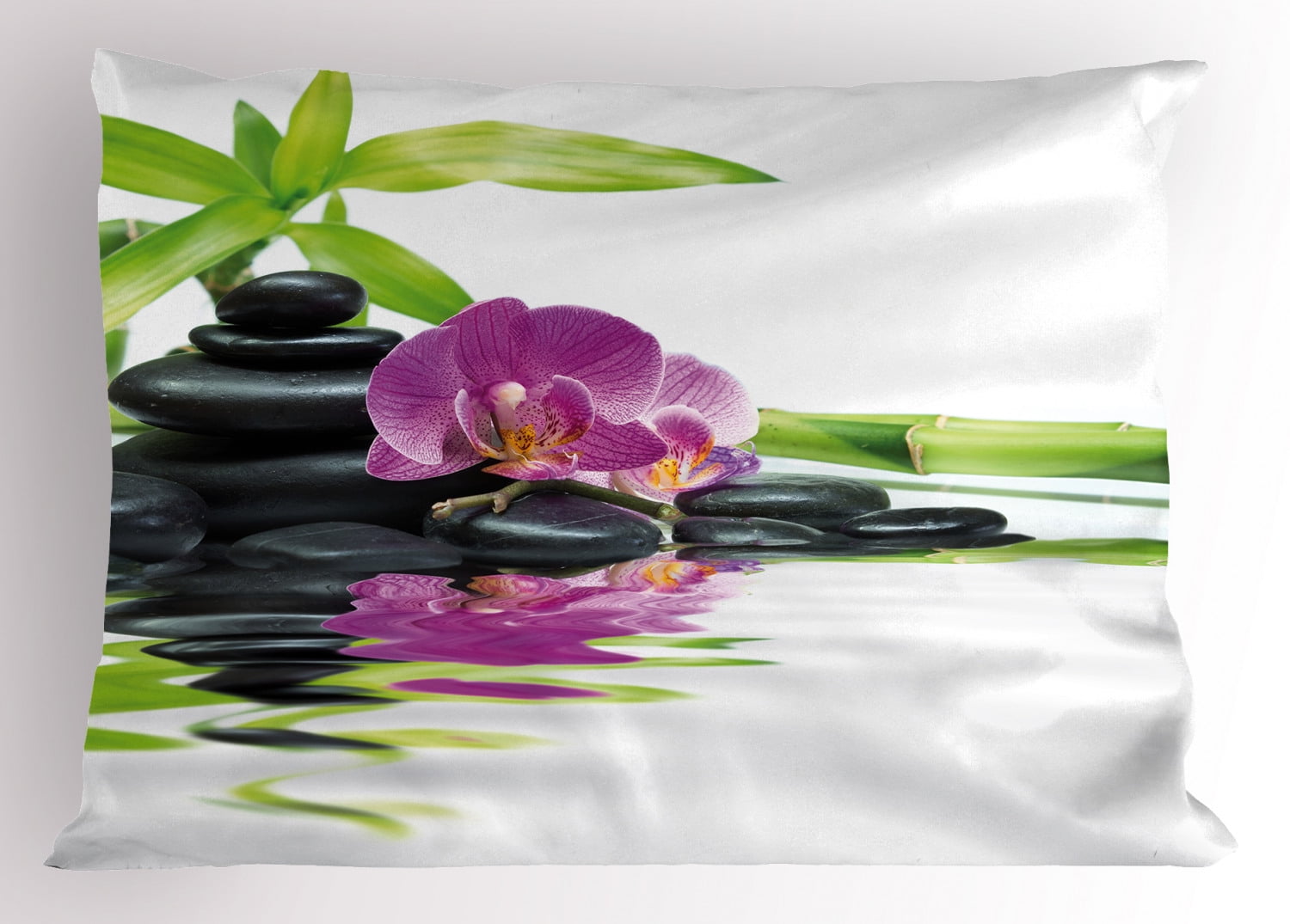 Spa Pillow Sham Asian Relaxation Ways with Zen Massage Stones Purple