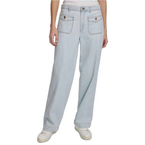 Nautica Womens Patch Pocket Wide Leg Jeans, Blue, 8
