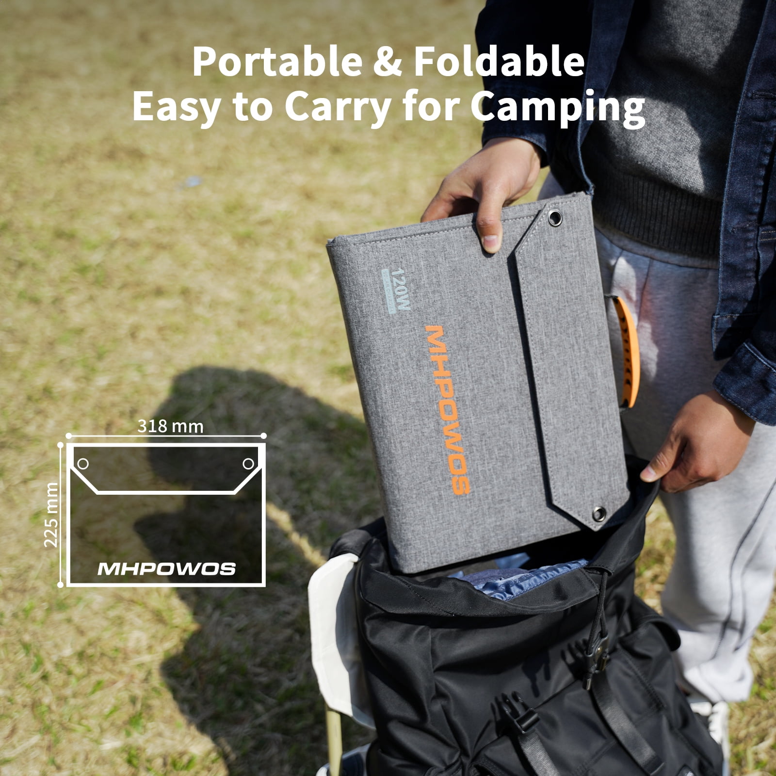 MHPOWOS 120W Foldable Solar Panel Portable Solar Charger IP65 Waterproof Folding for Camping RV Compatible with Power Stations Phones