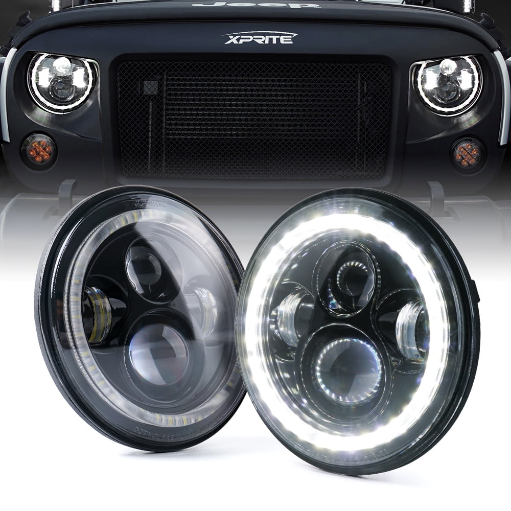 Xprite 7 inch 90W CREE LED Headlights & 4 inch 60W Fog Lights Combo w/White Halo Lights for 2007-2018 Jeep Wrangler JK 
