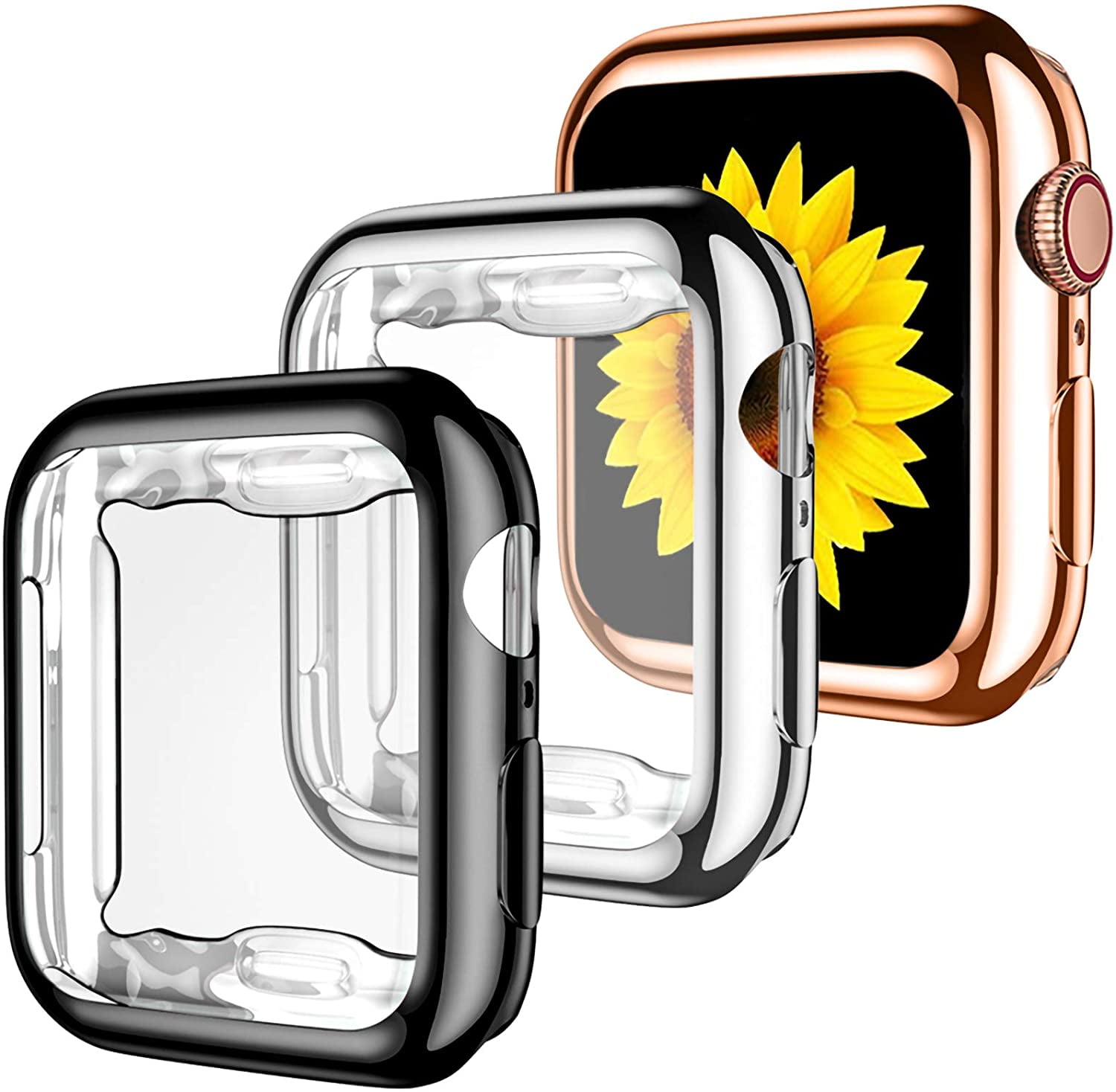 Tianle Compatible for Apple Watch Case 45mm Series 7 Series 8 Series 9, Ultra-Thin All Around TPU Protective Case Cover for Apple Watch Screen Protector 45mm Series 9, 3 Pack Black/Silver/Rose Gold