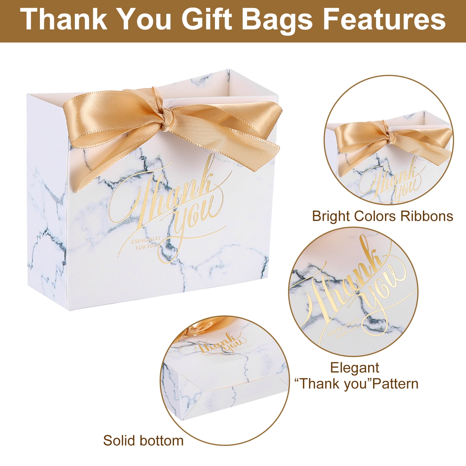 Unique Bargains 36Pcs Gift Bags with Champagne Ribbons for Business Shopping White