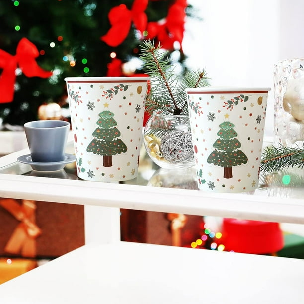 Vasos de Papel Navideños, Vasos Desechables para Fiestas, Vasos de Papel Grueso para Navidad, Vasos de Papel Decorativos, Adecuados para Bodas, Fiestas y Decoraciones Navideñas.