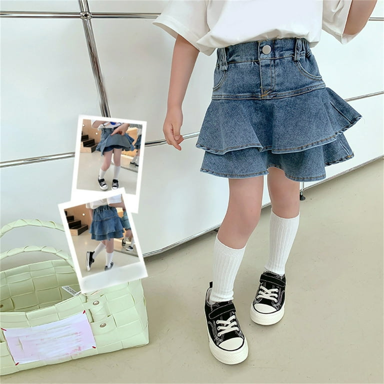 Little Girl's Denim Skirts Mini Flared Pleated Toddler Jean Skorts - Main Image