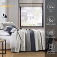 thumbnail image 3 of Y-PLWOMEN Cotton Quilt Set Queen Size, Queen Quilt Bedding Set Bedspreads, Floral Striped Quilt, Lightweight Quilted Comforter for Queen Bed, Navy/White/Light Gray, All Season, 3 Pieces, 3 of 8