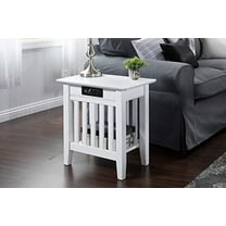 AFI Mission Solid Wood Side Table with Built, Charging Station, White