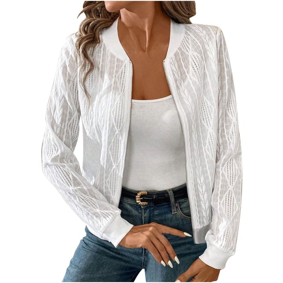 Mlzmgr Womens Crop Tops Full Zipper Cotton Knitted Long Sleeve Casual Short Jackets for Women Fall Winter Trendy