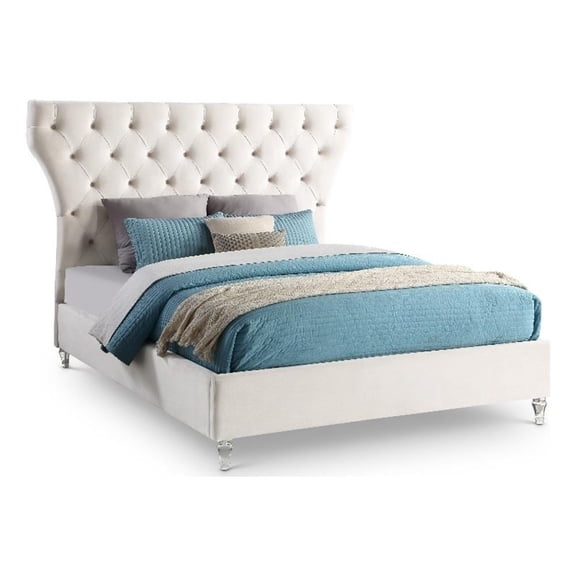 Meridian Furniture Kira Cream Velvet King Bed