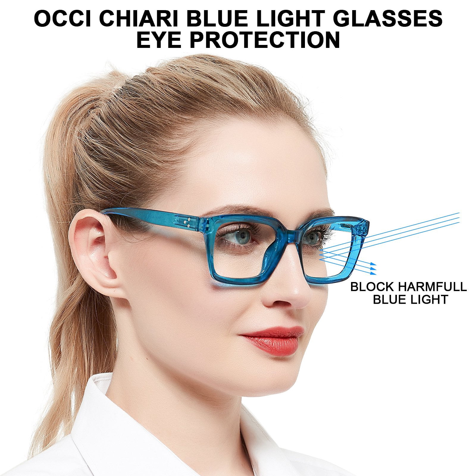 OCCI CHIARI Bifocal Computer Glasses for Women Square Blue Light Readers 1.00 1.50 2.00 2.50 3.00 3.50 (Blue, 3.0) Near Far Vision Dual-use, Acrylic Lens