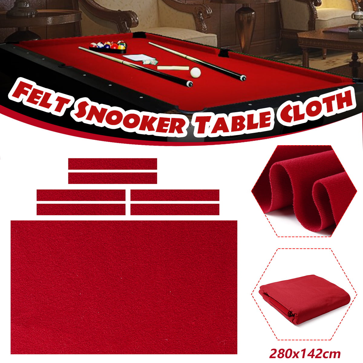 Professional Billiard Cloth Felt Cover W/ 6 Strips For 9FT Snooker Pool 